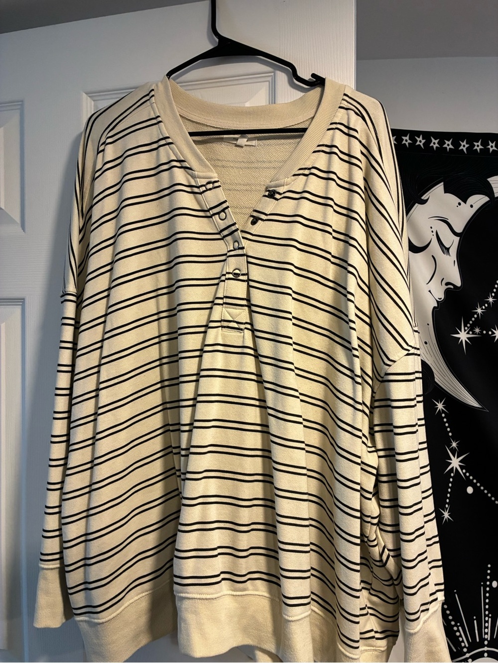 Maurices Cream and Black Striped Henley Pullover
